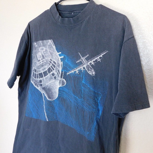 Vintage 80s Fighter Jet C-130 Hercules Faded Shirt Adult XL Single Stitch RARE - Picture 5 of 12